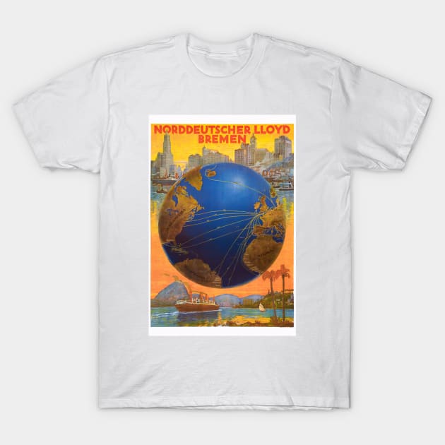 Norddeutscher Lloyd Bremen Germany Vintage Poster 1920 T-Shirt by vintagetreasure